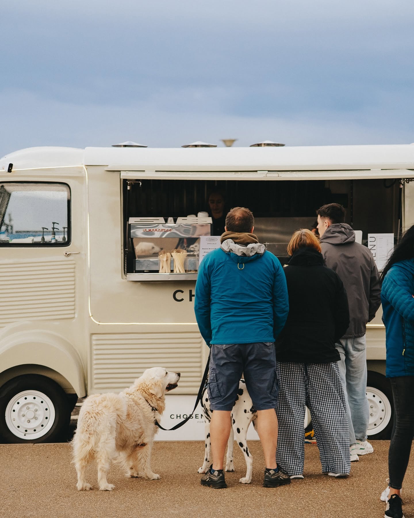 The Chosen Coffee vintage Citroën van parked at East Strand with the hatch open