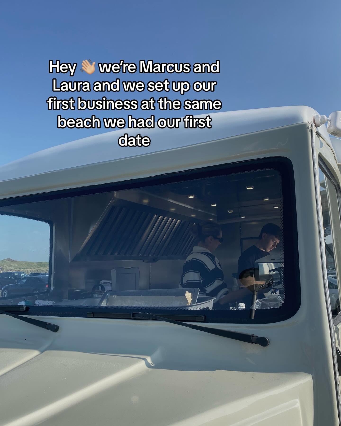 Story slide 1: Marcus and Laura working inside the van