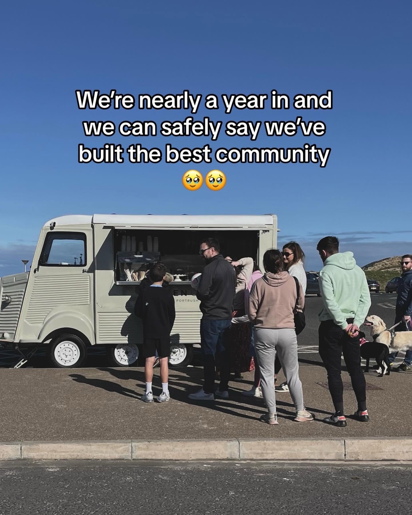 Story slide 2: a queue of customers at the van