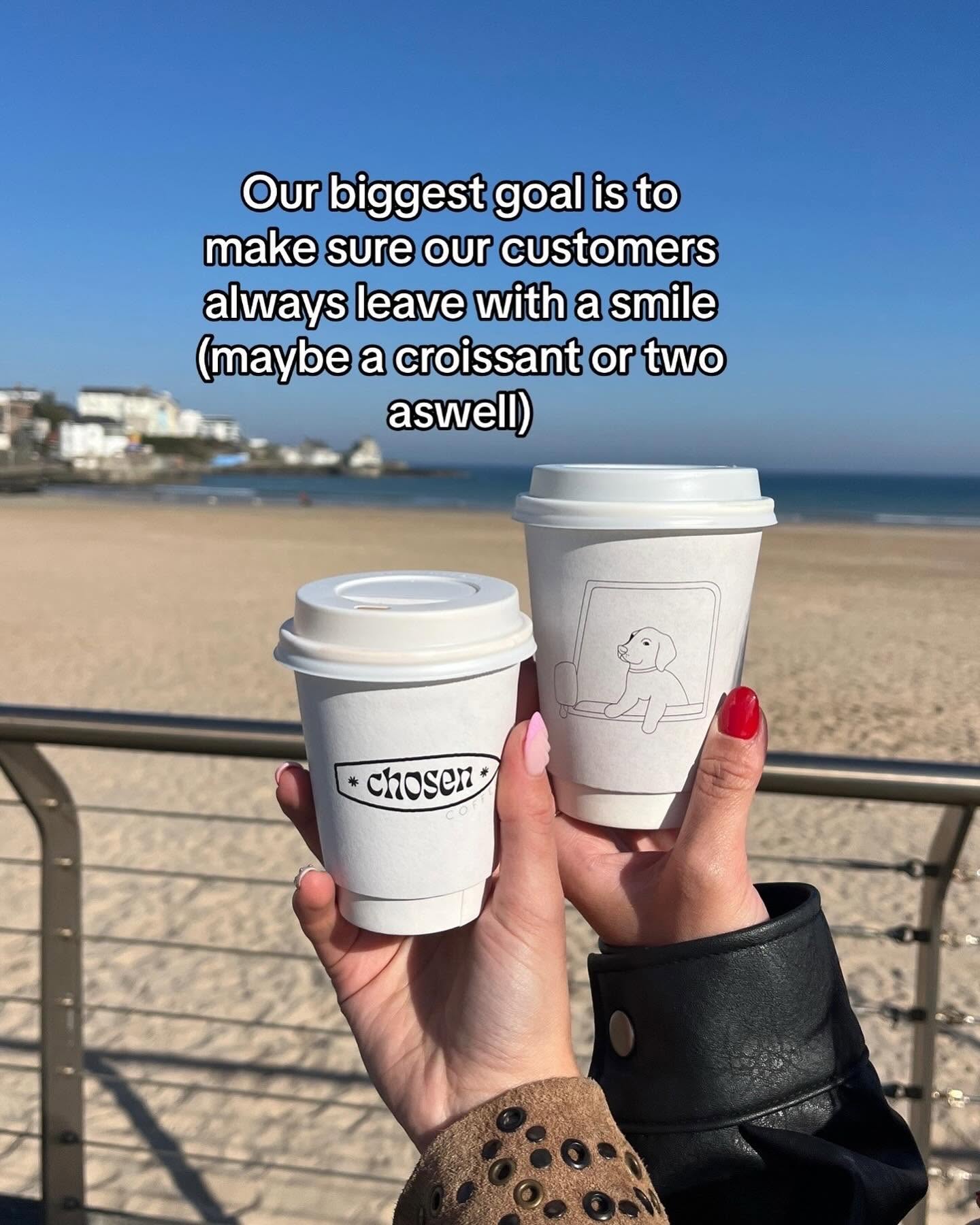 Story slide 6: two Chosen Coffee cups by the beach